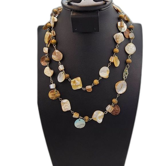 Unique NY Shell & Stone Layered Necklace 18" - Picture 1 of 8